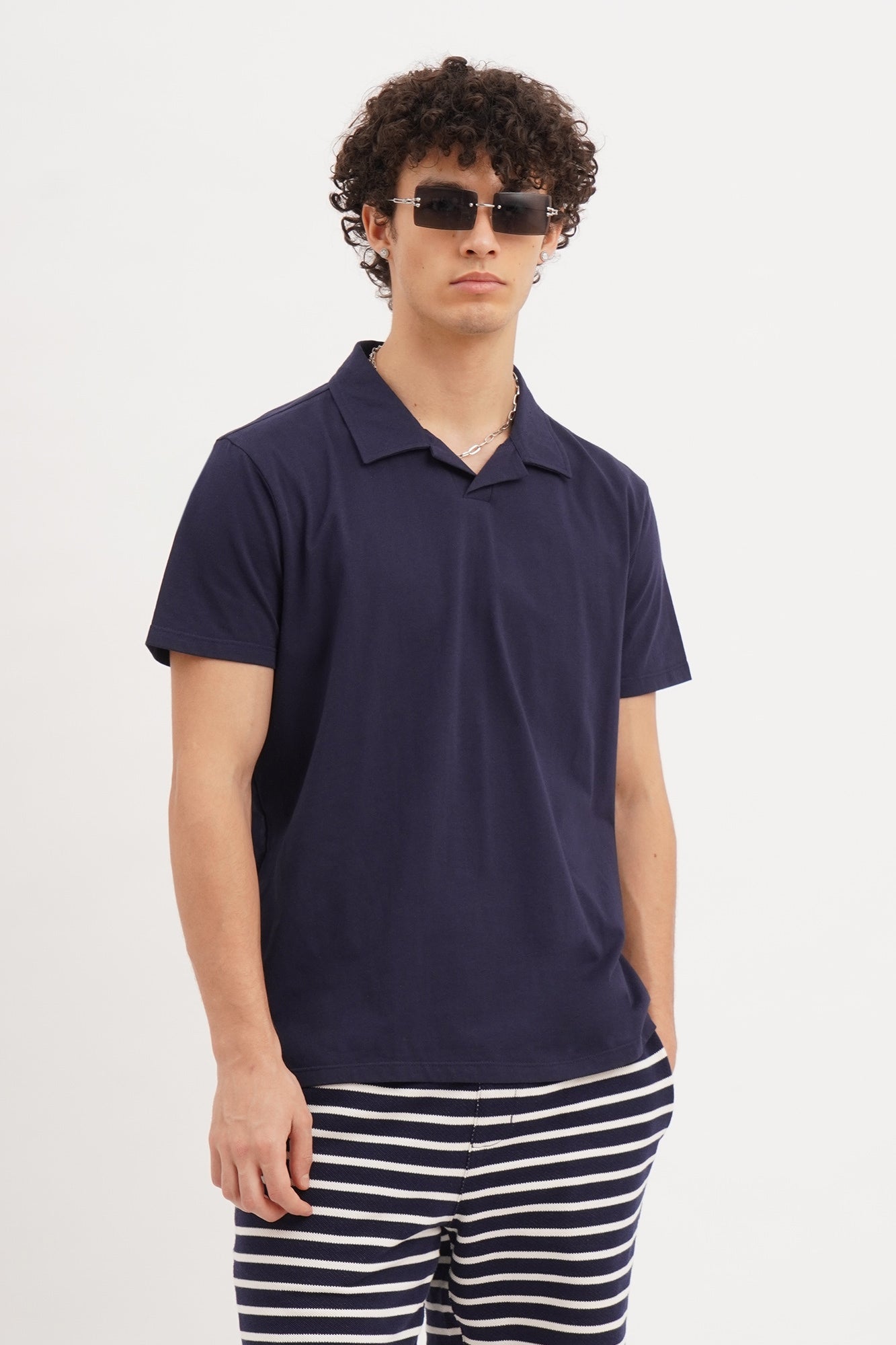 Relaxed Fit Polo with Open Collar