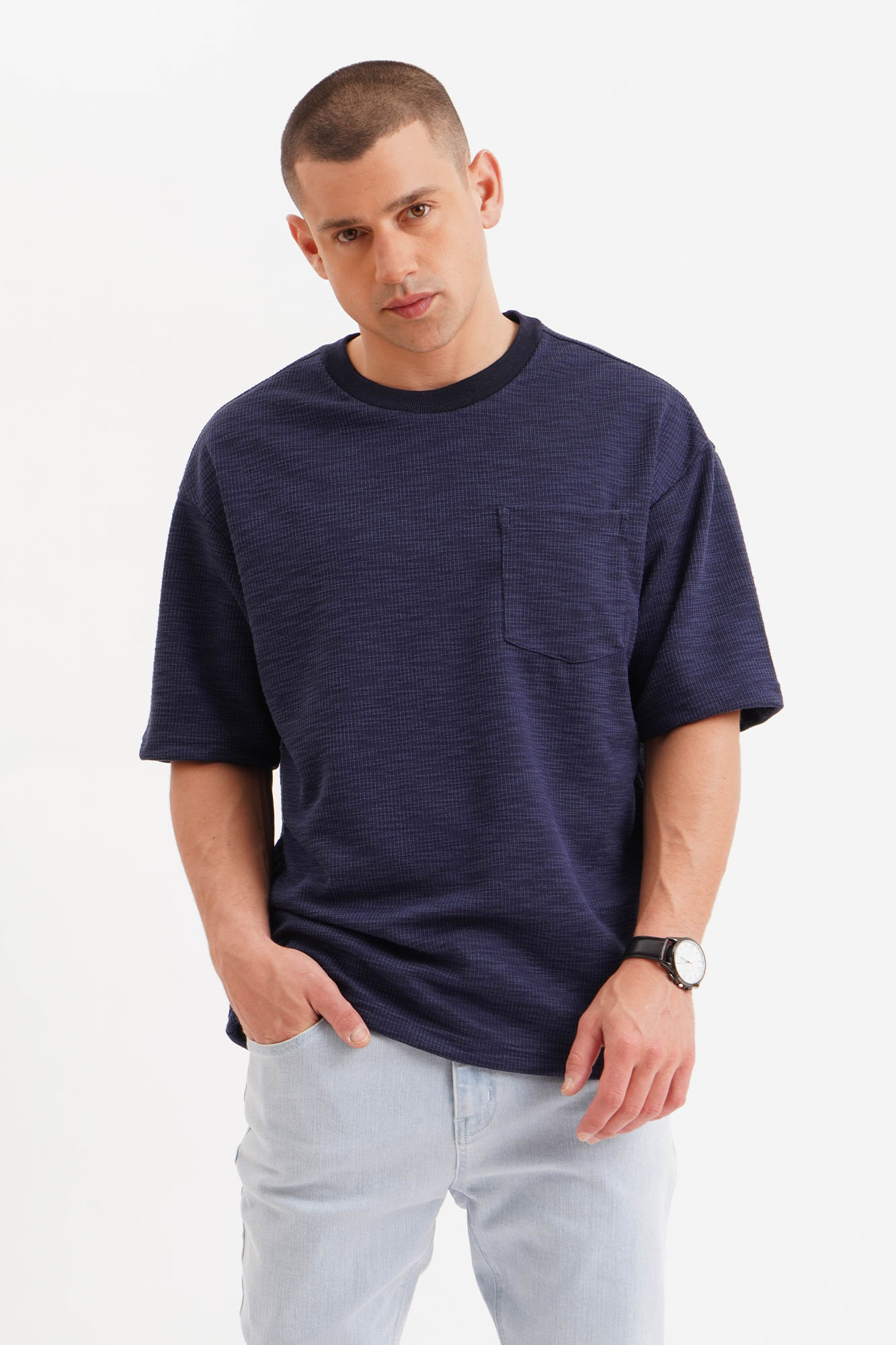 Oversized Fit Textured T-Shirt with Pocket – PENSHOPPE