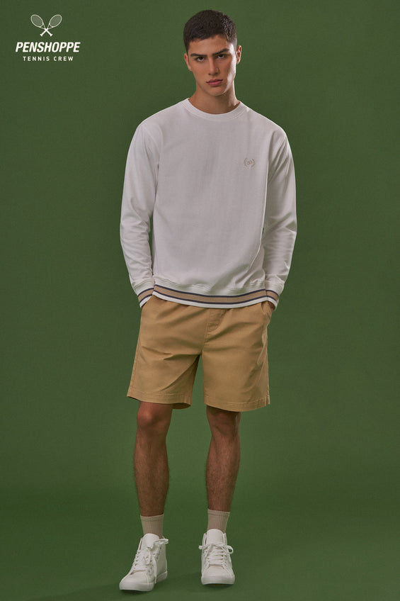 Modern Chino Shorts With Snap Button And Elasticated Waistband