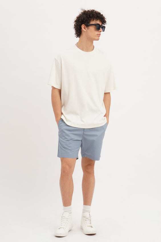 Modern Chino Shorts with Snap Button and Elasticated Waistband