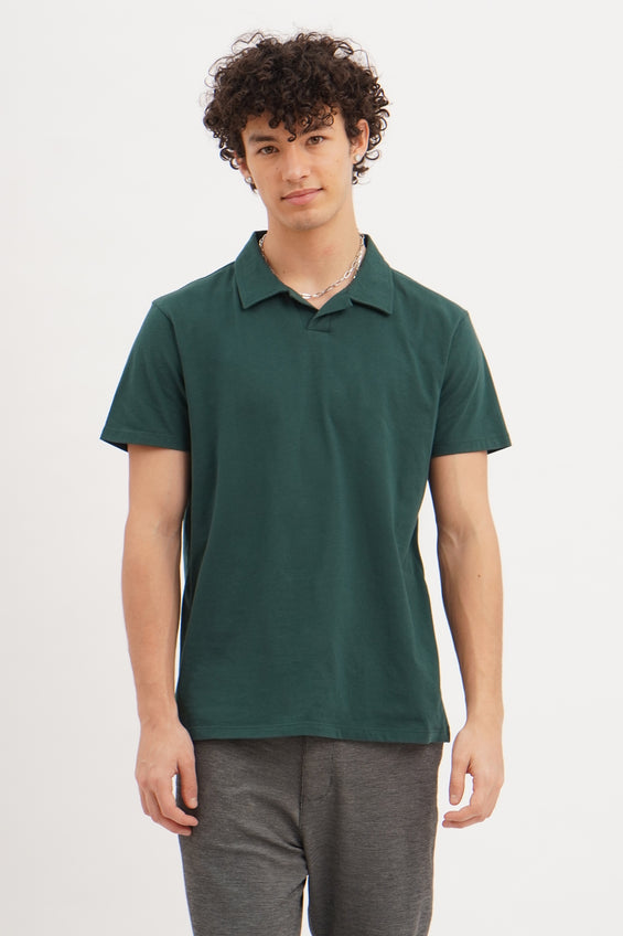 Relaxed Fit Polo with Open Collar