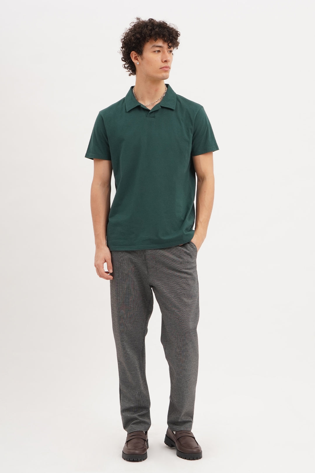 Relaxed Fit Polo with Open Collar