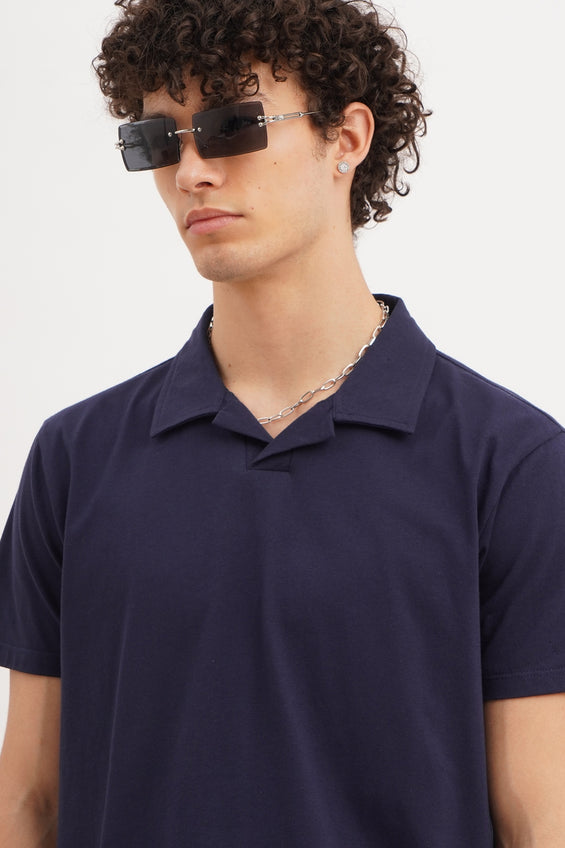 Relaxed Fit Polo with Open Collar