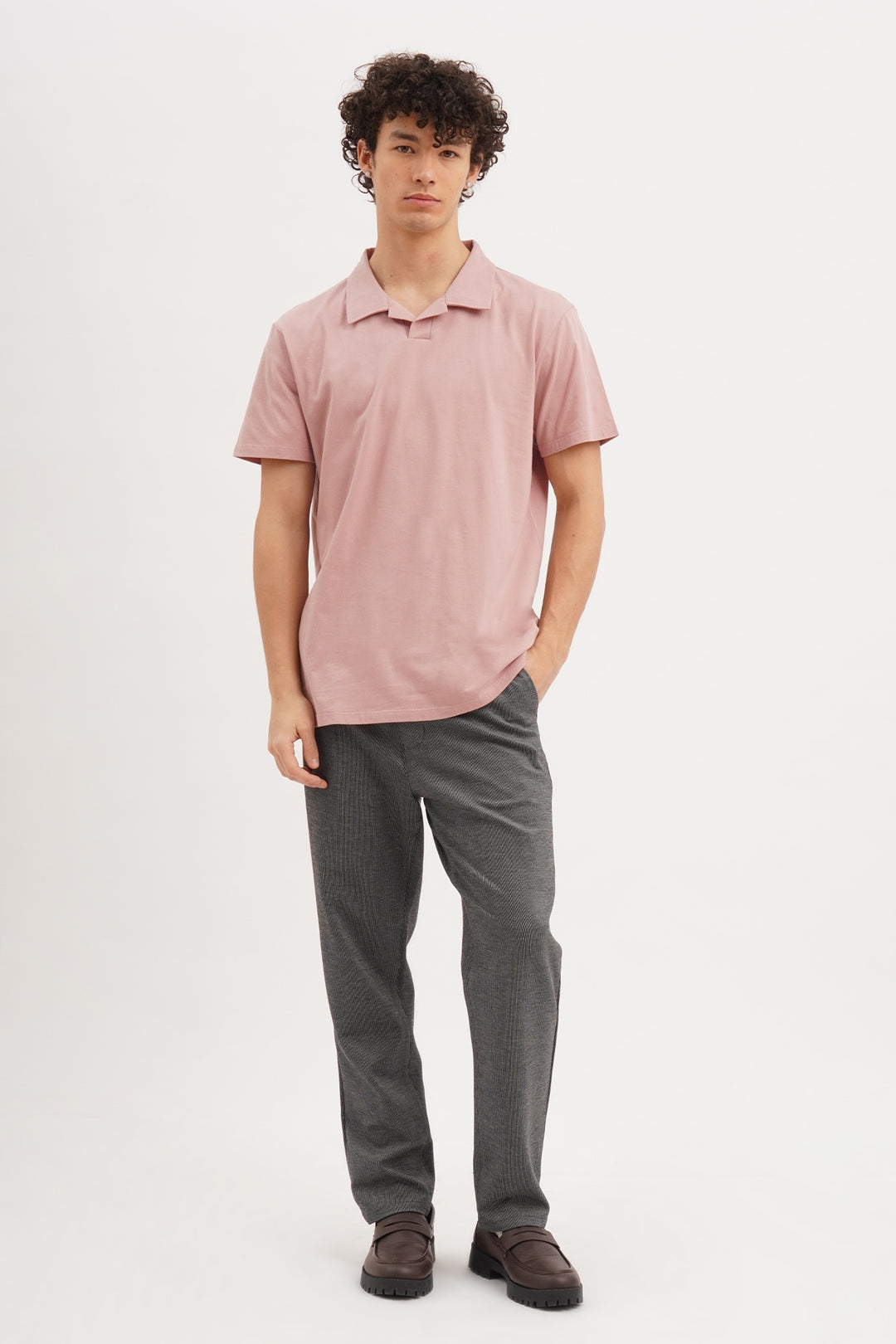 Relaxed Fit Polo with Open Collar