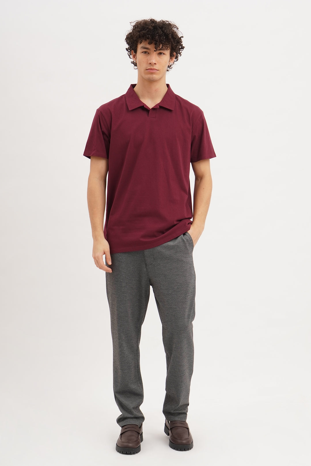 Relaxed Fit Polo with Open Collar