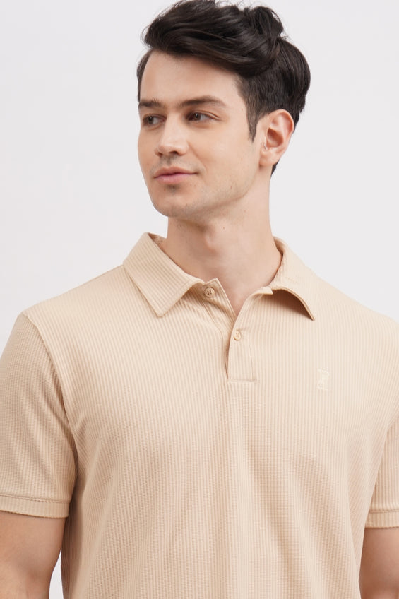 Relaxed Fit Waffle Knit Polo with Embroidery