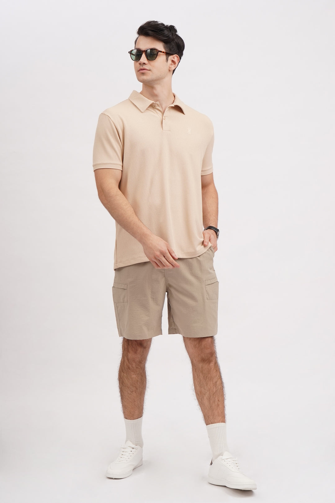 Relaxed Fit Waffle Knit Polo with Embroidery