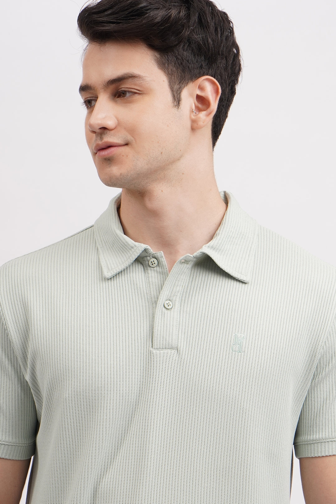 Relaxed Fit Waffle Knit Polo with Embroidery