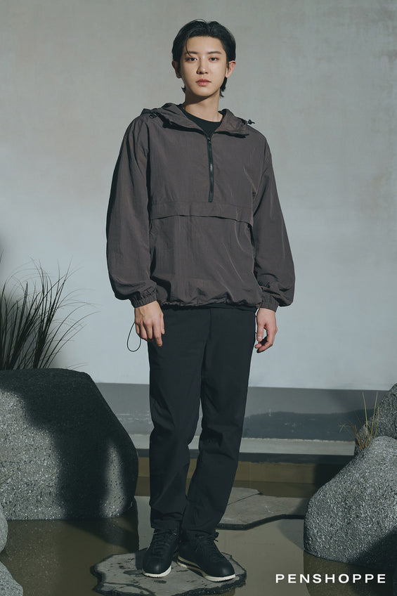 Relaxed Fit Half Zip Hoodie Windbreaker with Pocket