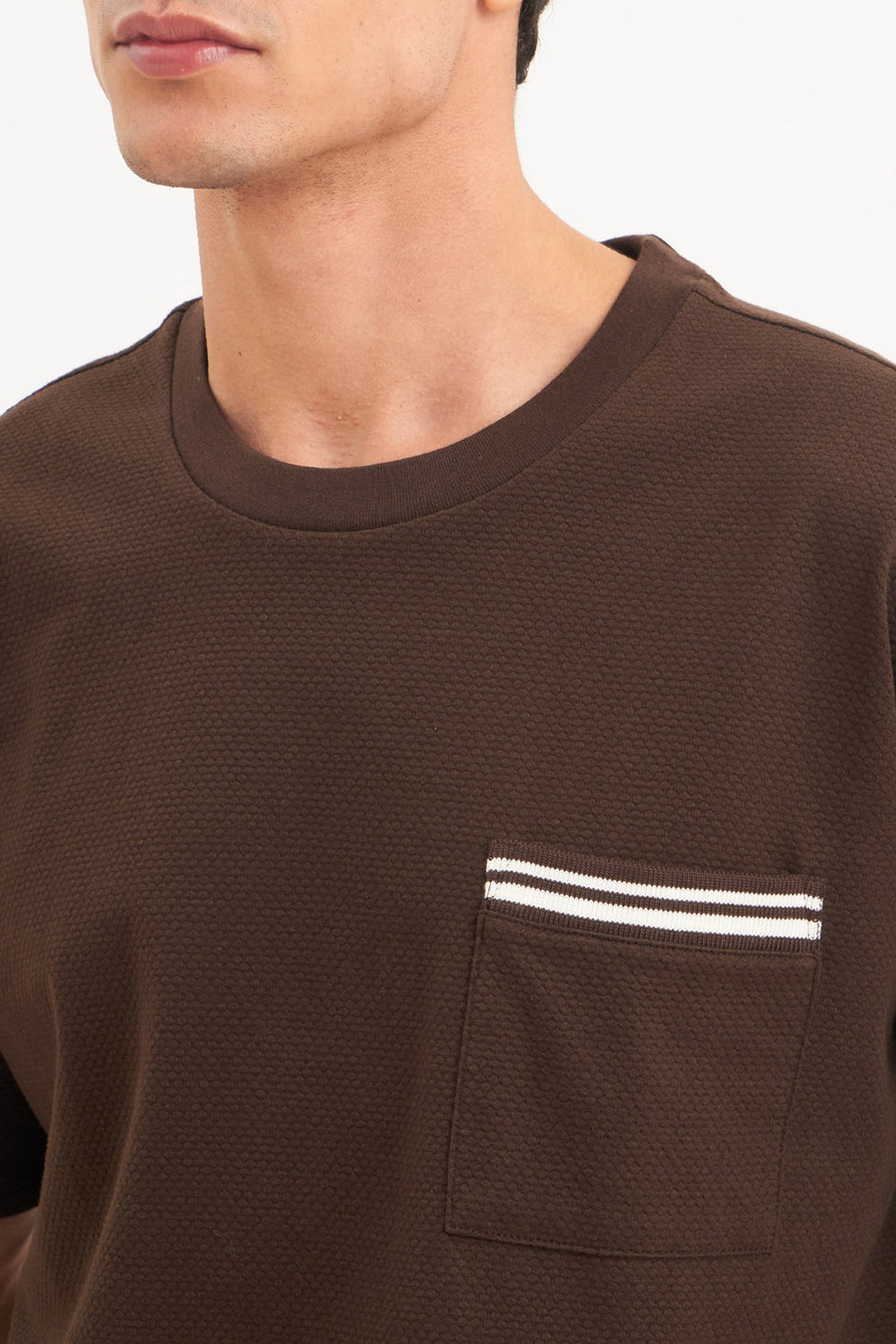 Relaxed Fit Textured Knit T-Shirt With Pocket