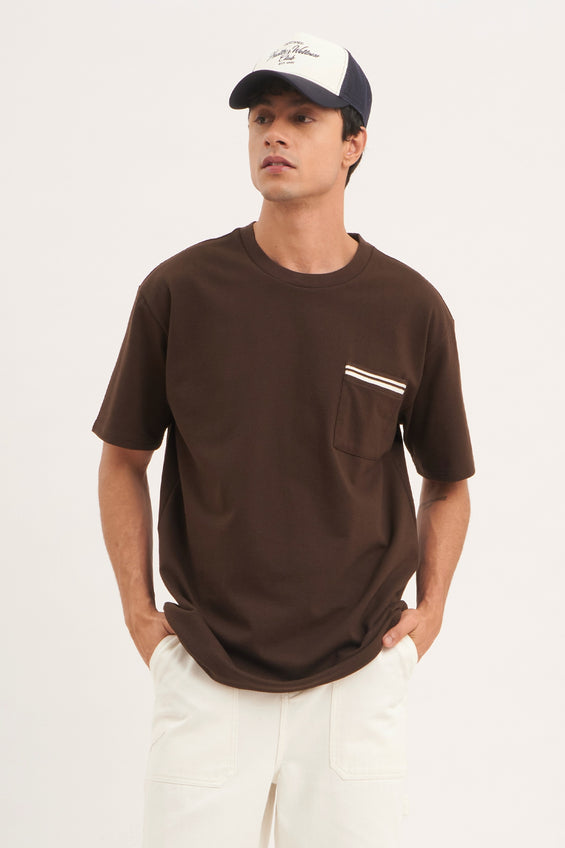 Relaxed Fit Textured Knit T-Shirt With Pocket