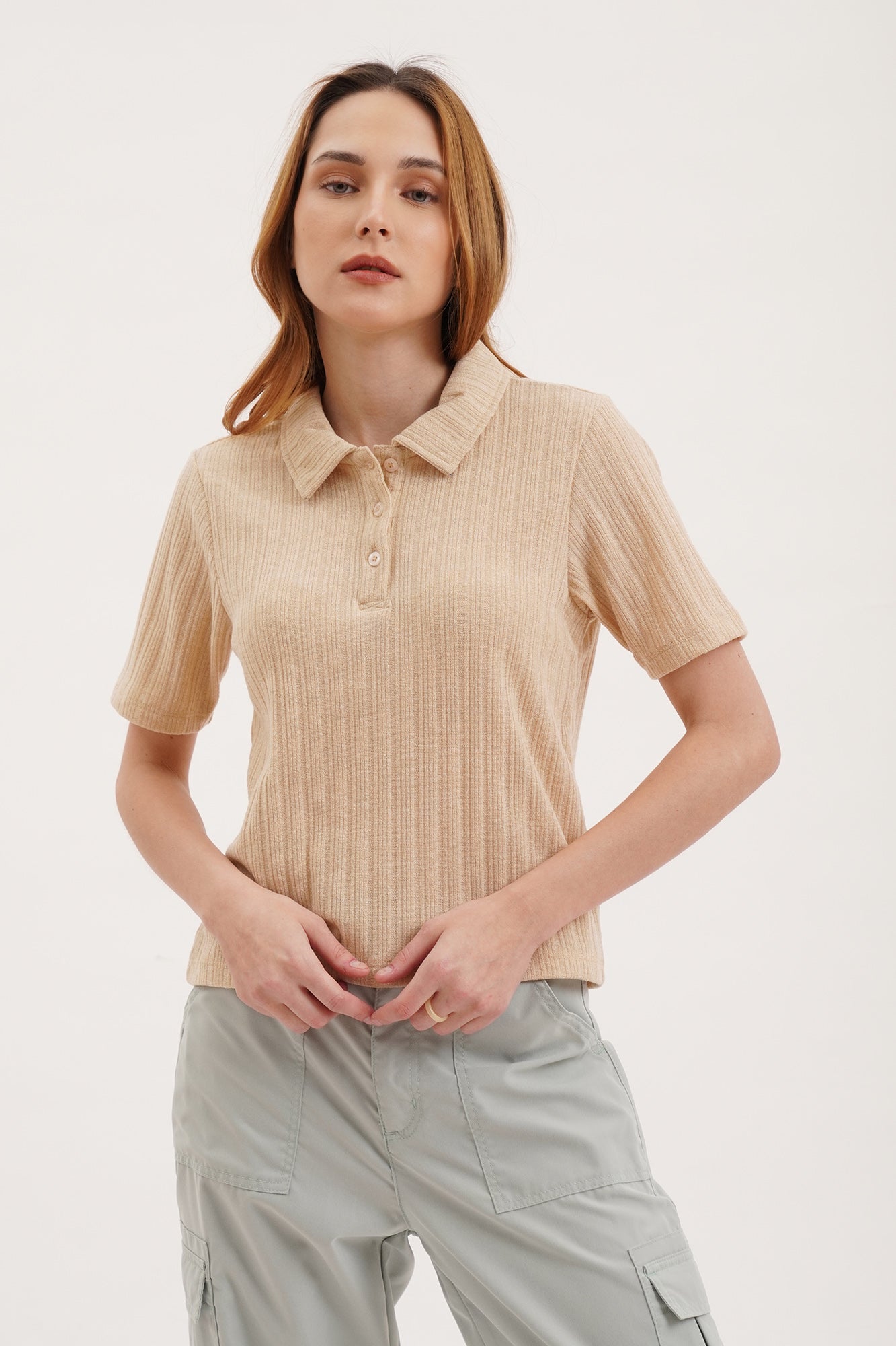 Relaxed Fit Textured Knit Polo T Shirt