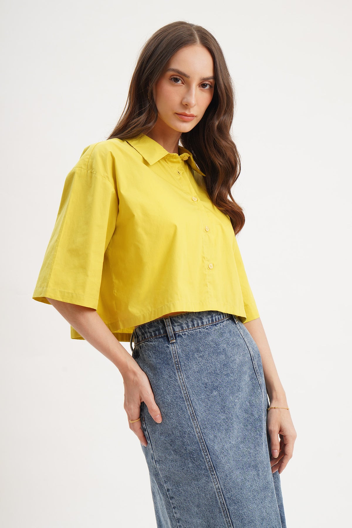 cropped button up