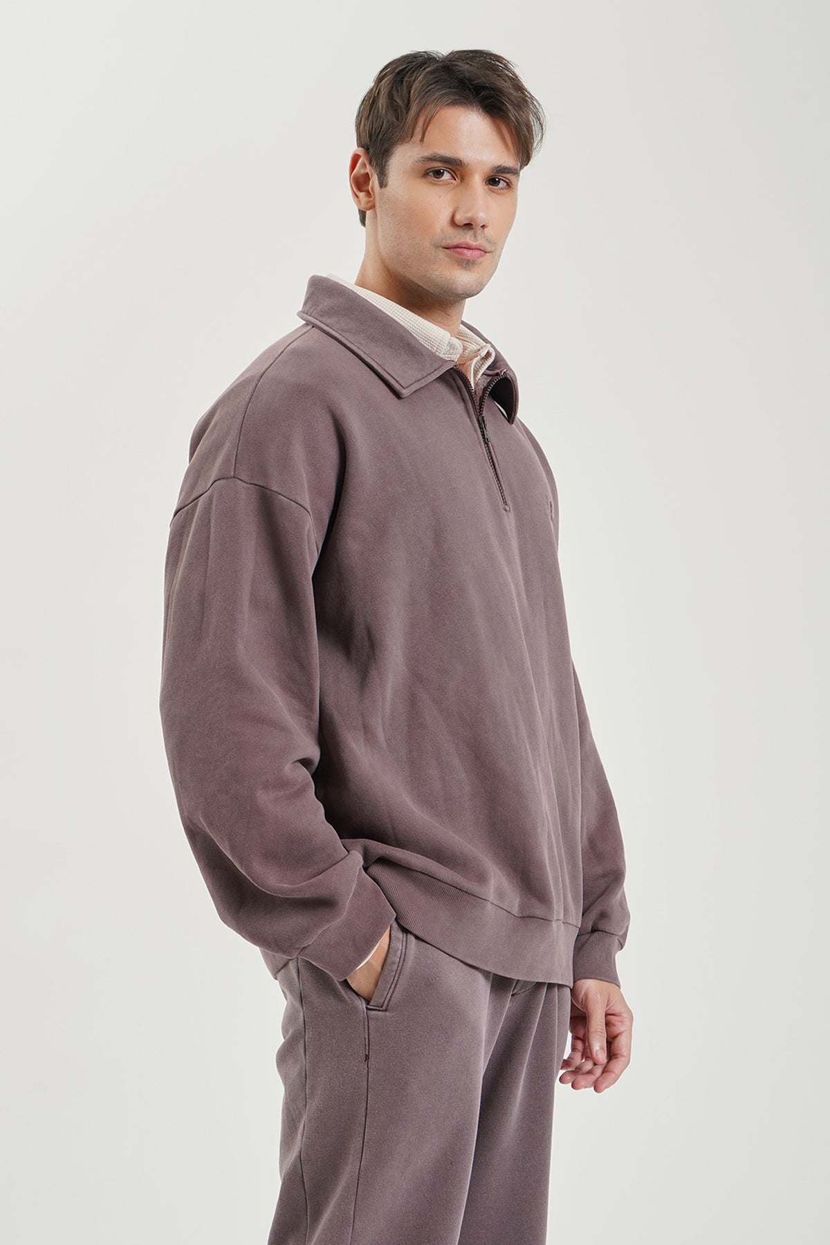 Relaxed Fit Half-Zip Pullover with Vintage Wash – PENSHOPPE