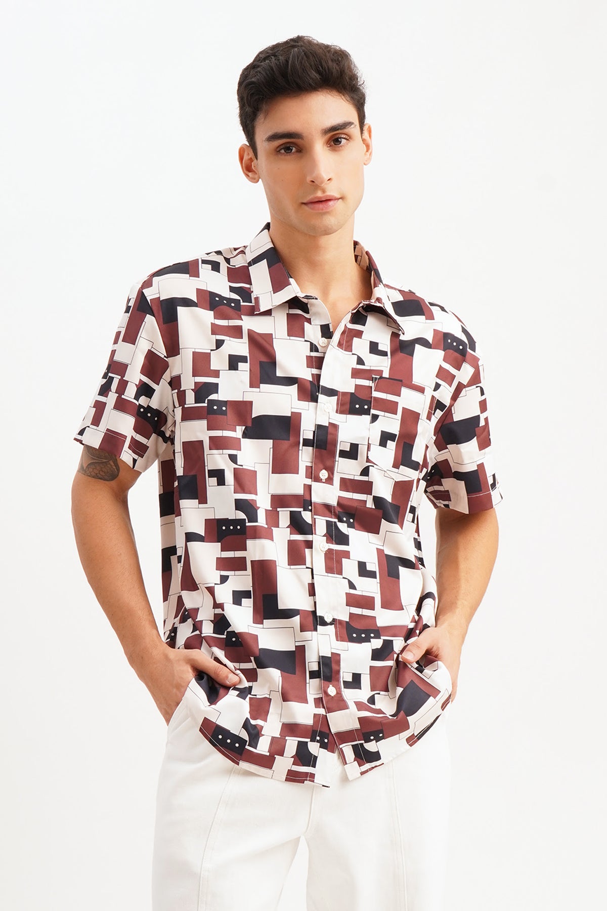 Relaxed Fit Shirt with Geometric All Over Print – PENSHOPPE