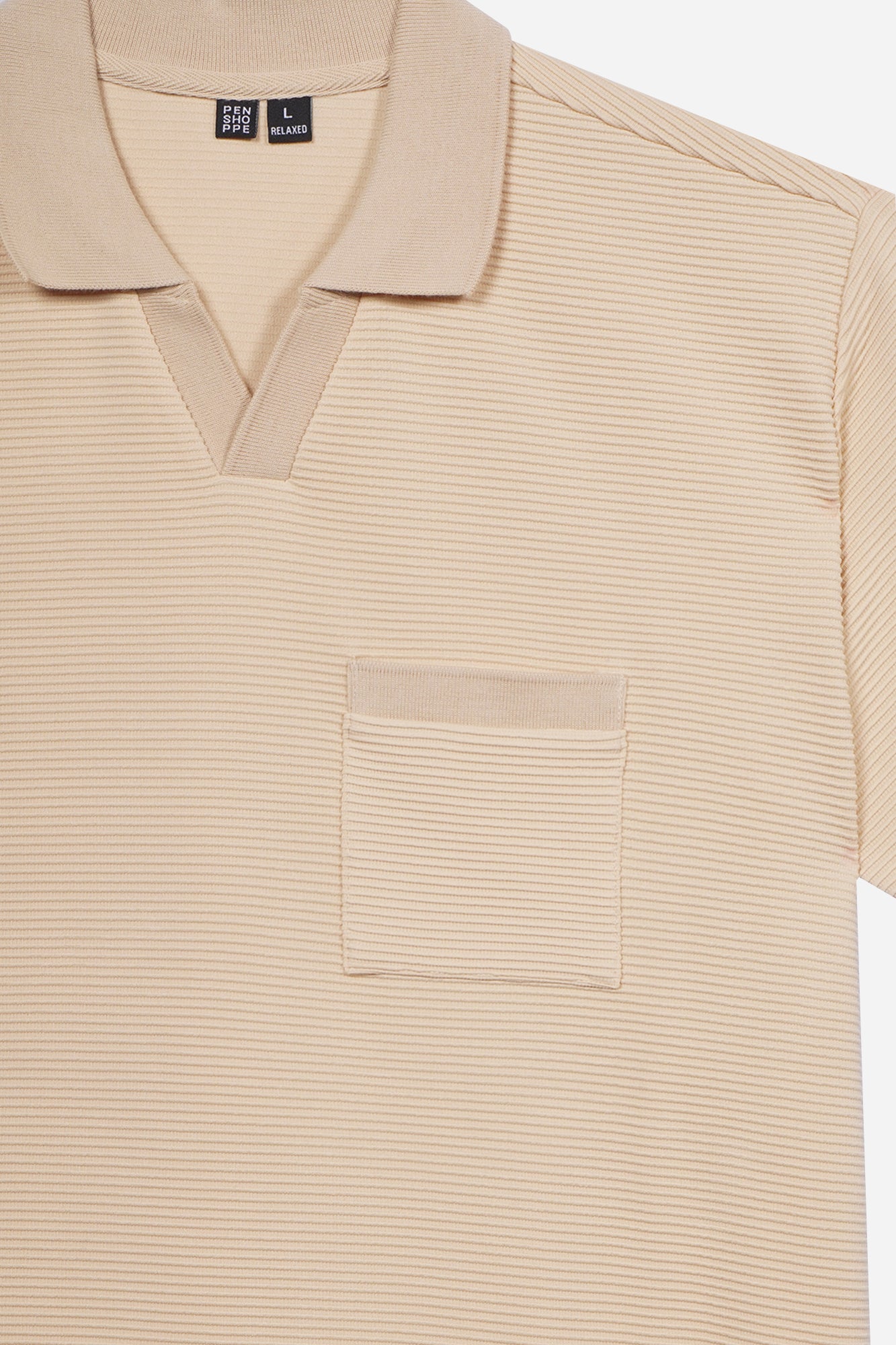 Relaxed Fit Ribbed Knit Polo with Pocket