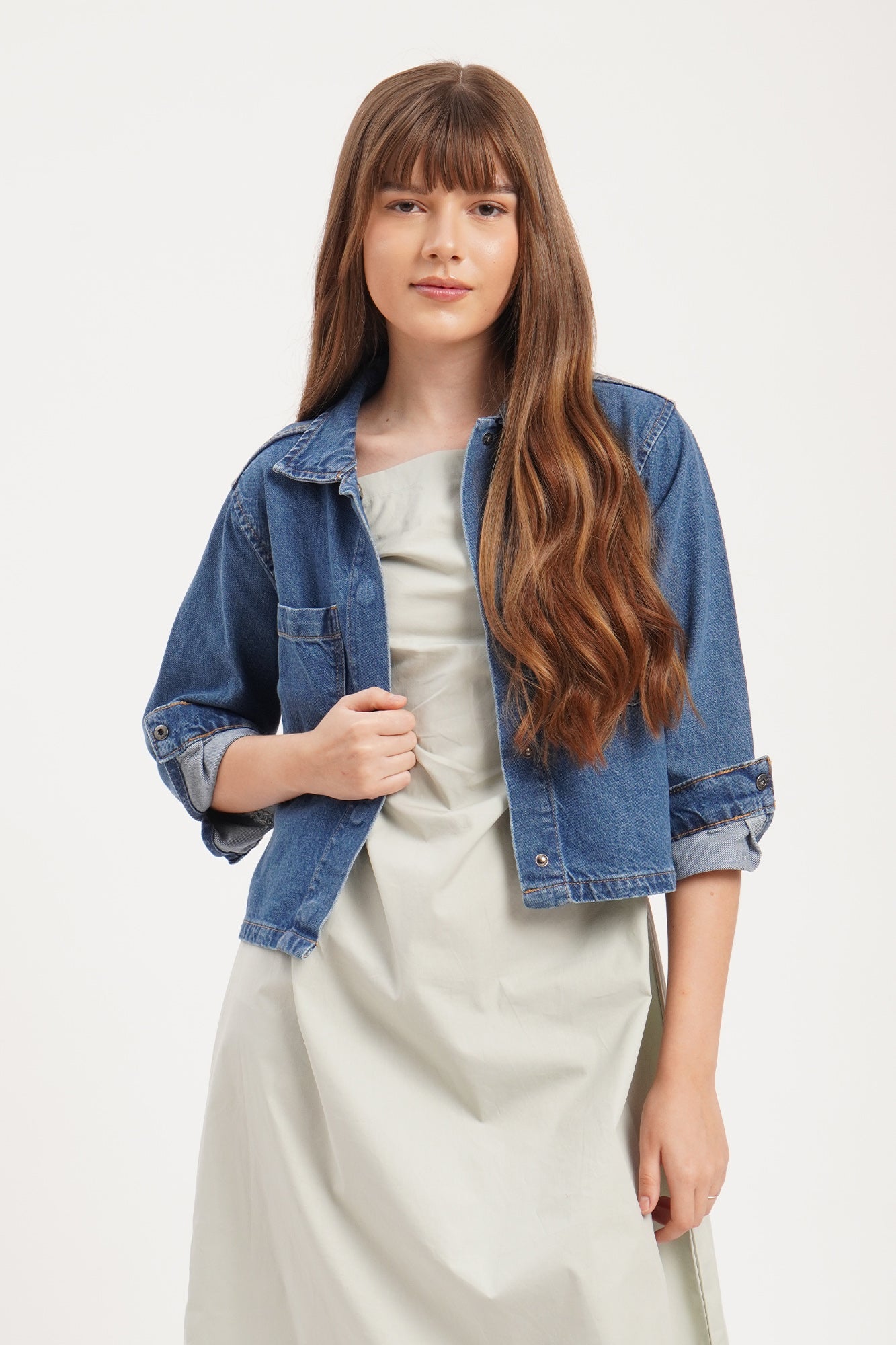 Regular Fit Snap Buttons Denim Jacket with Patch Pockets PENSHOPPE